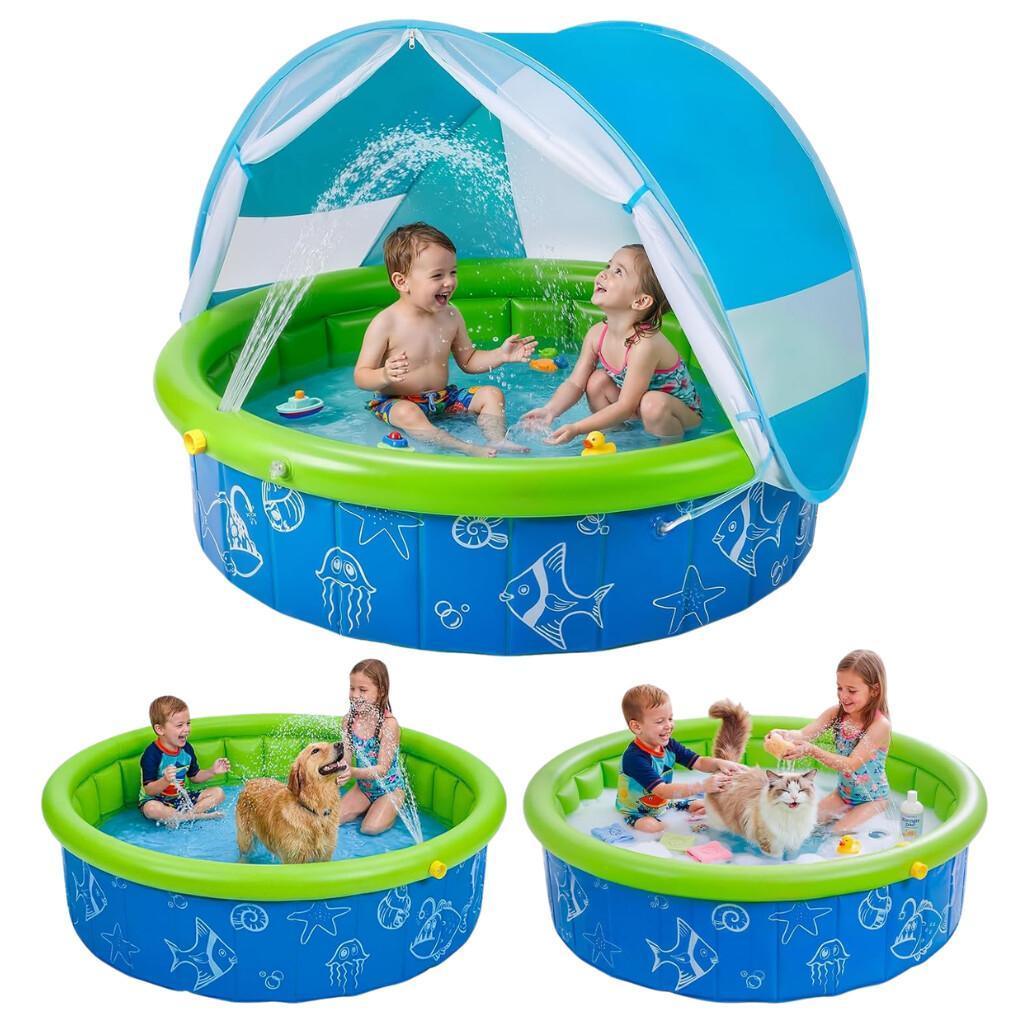 Foldable Kiddie Pool with Canopy & Sprayer for $18.xx on Amazon
