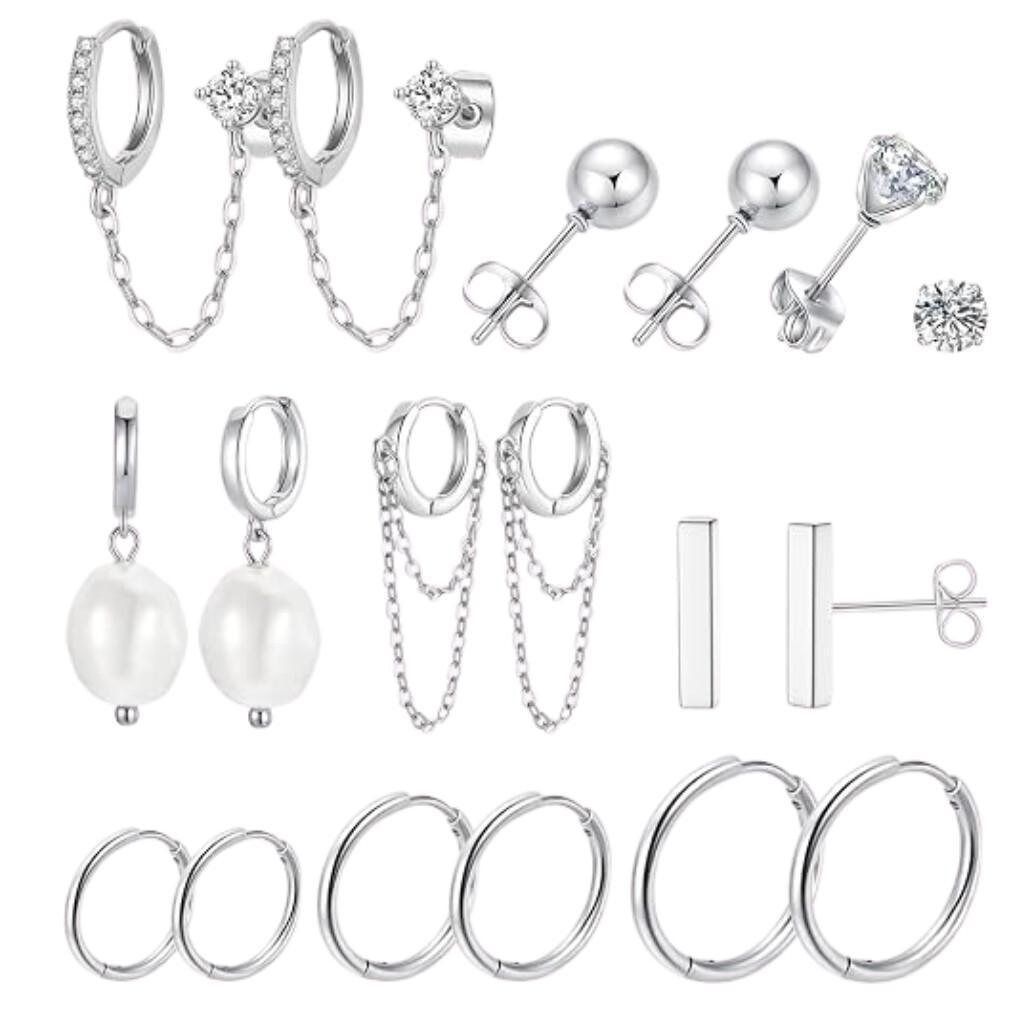 9-Pairs Silver Earrings Set for $3.xx on Amazon
