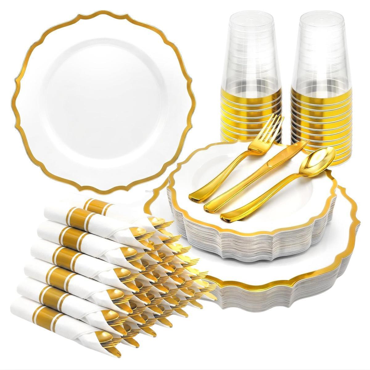 175-Piece Gold Rim Dinnerware Set for $23.xx on Amazon