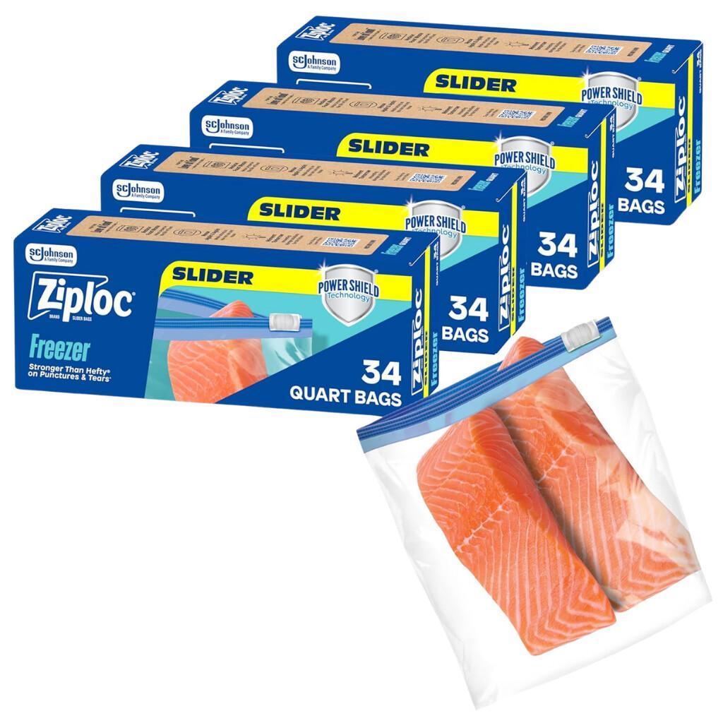 Ziploc Quart Freezer Slider Bags 136-Count for $10.xx on Amazon