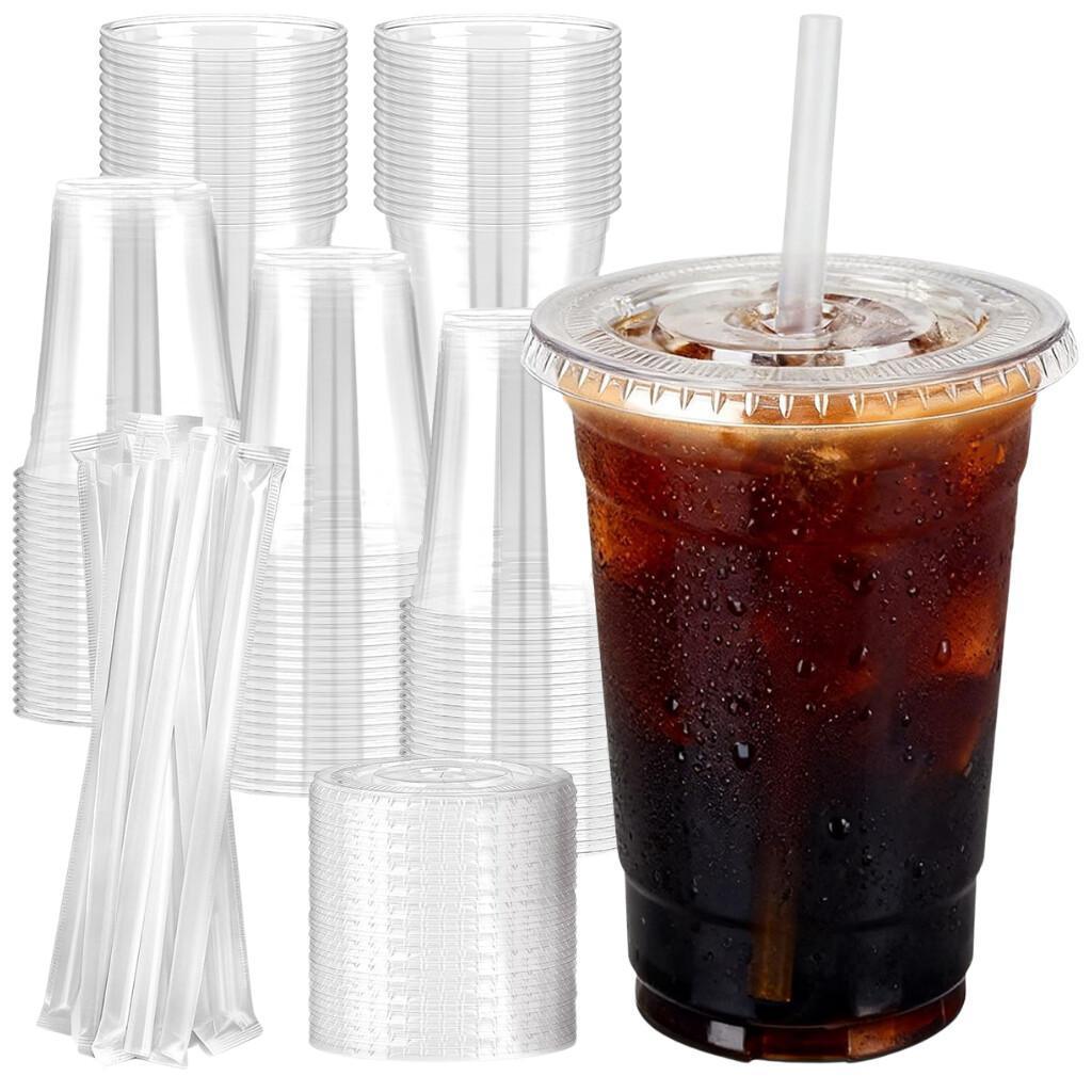 100-Pack 16oz Clear Plastic Cups with Lids & Straws for $13.xx on Amazon