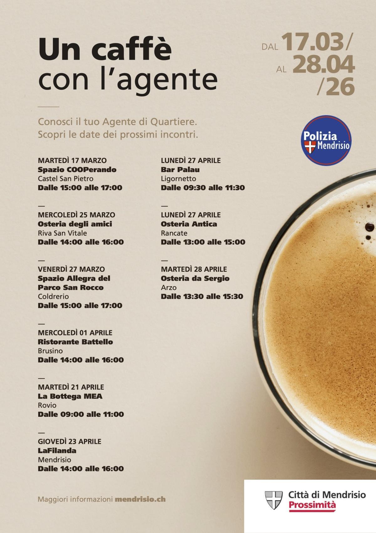Campagna di prossimità: Un caffè con l’agente Campagna di prossimità: Un caffè con l’agente