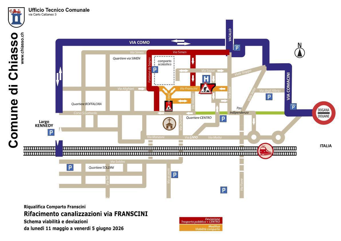 Chiasso, al via una nuova fase della riqualifica del comparto Franscini: modifiche al traffico e deviazioni fino a giugno