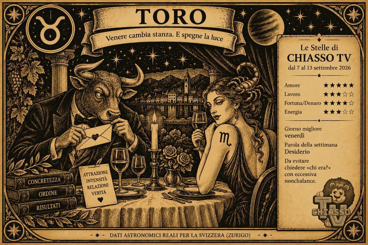 Le Stelle di Chiasso TV: l’oroscopo dal 7 al 13 settembre 2026 Le Stelle di Chiasso TV: l’oroscopo dal 7 al 13 settembre 2026