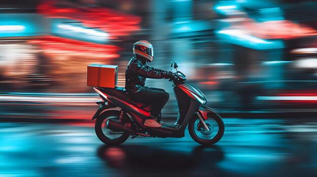 express-delivery-rider-on-scooter-in-vibrant-neon-city-night-scene-photo