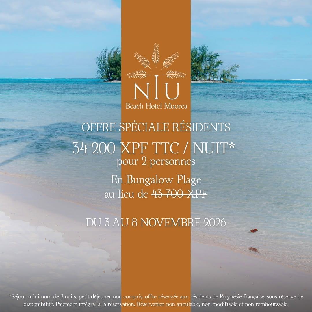 🌺 Offre spéciale résidents au 𝐍𝐢𝐮 𝐁𝐞𝐚𝐜𝐡 𝐇𝐨𝐭𝐞𝐥 𝐌𝐨𝐨𝐫𝐞𝐚 🏝️