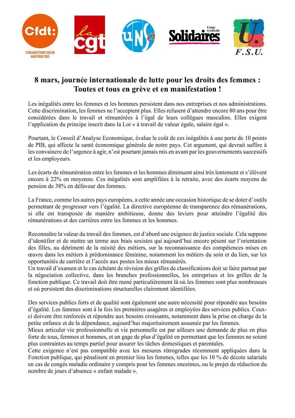 Journée internationale des droits des femmes – 8 mars