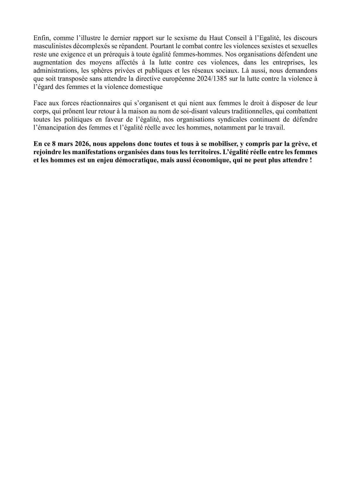 Journée internationale des droits des femmes – 8 mars
