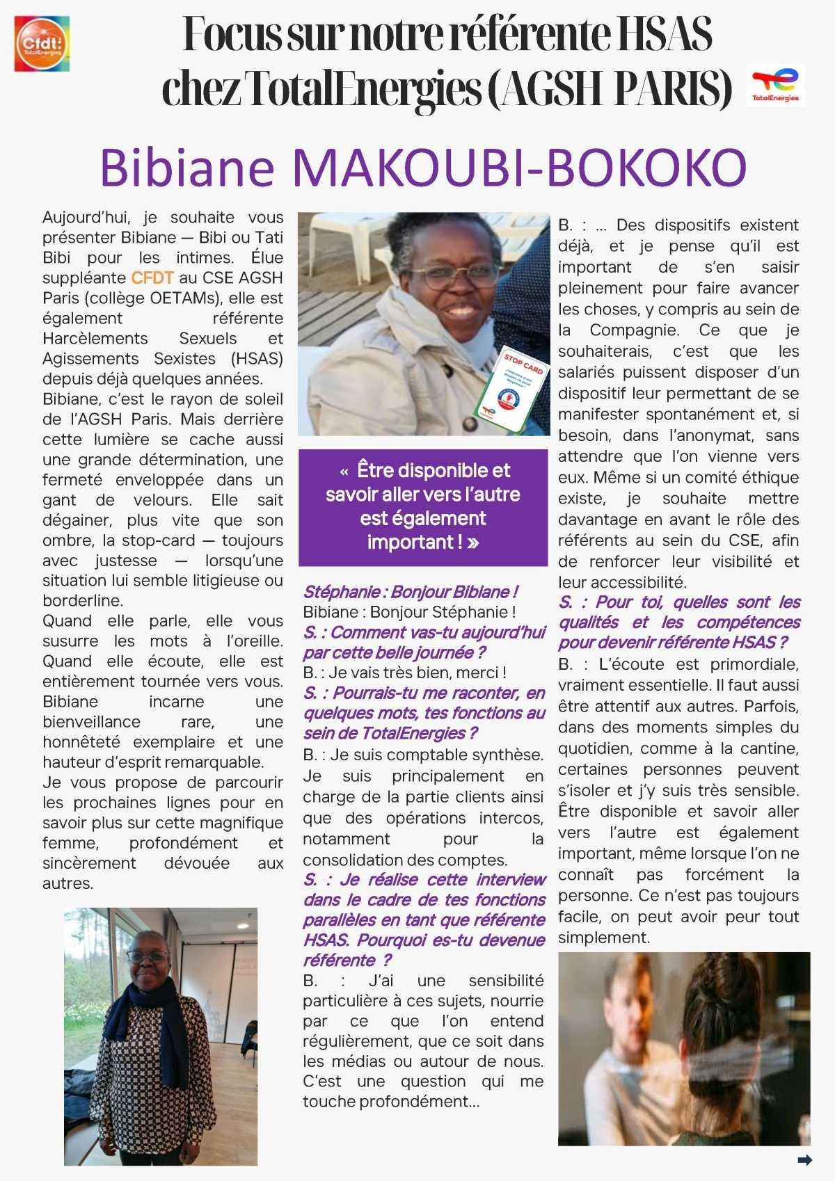 Focus sur Bibiane MAKOUBI-BOKOKO - Référente HSAS - AGSH Paris