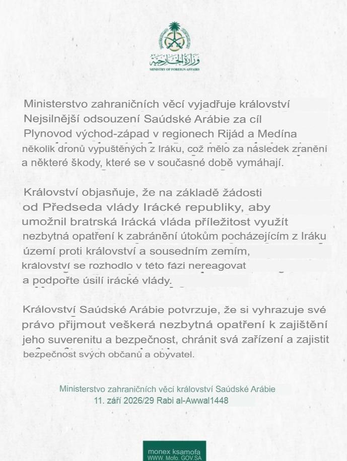 Saúdská produkce klesla na nulu