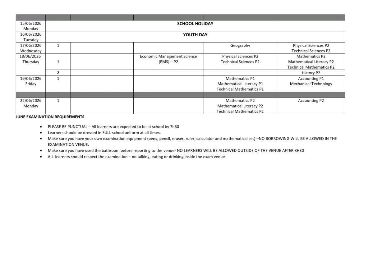 Mid - Year Exam Timetable Gr. 8 - 11 Mid - Year Exam Timetable Gr. 8 - 11