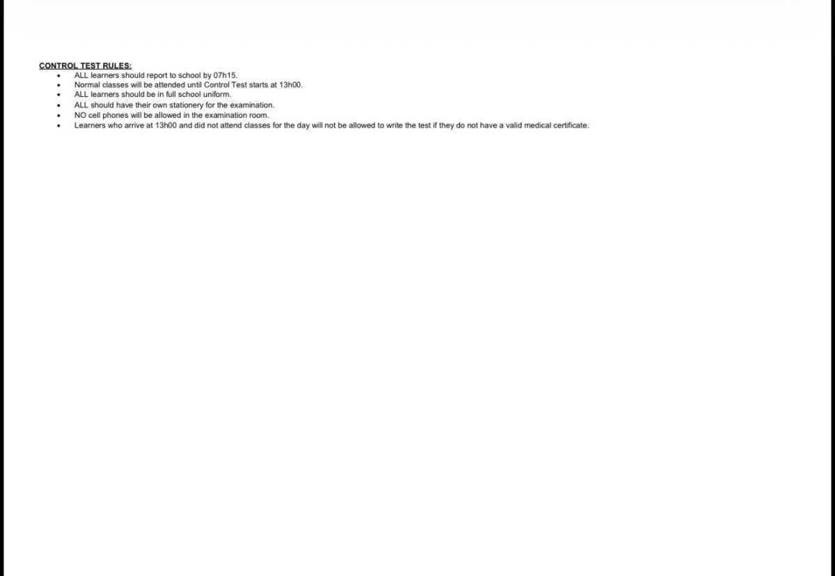 Grade 8-11 Term 3 Control Test Timetable