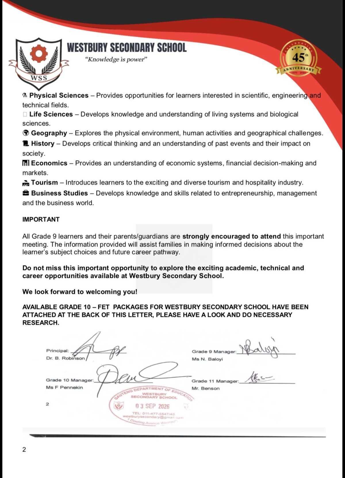 Grade 10 2027 Subject Selection Information Meeting
