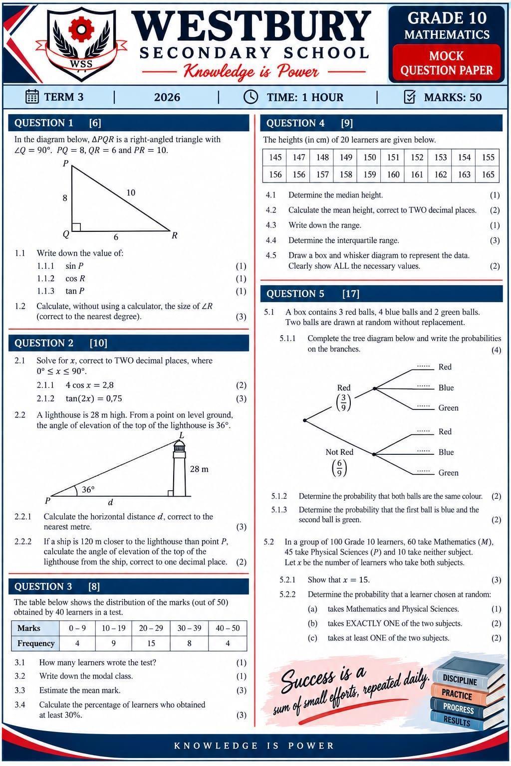 Grade 10 Mathematics Term 3 Control Test Practice Questions Grade 10 Mathematics Term 3 Control Test Practice Questions