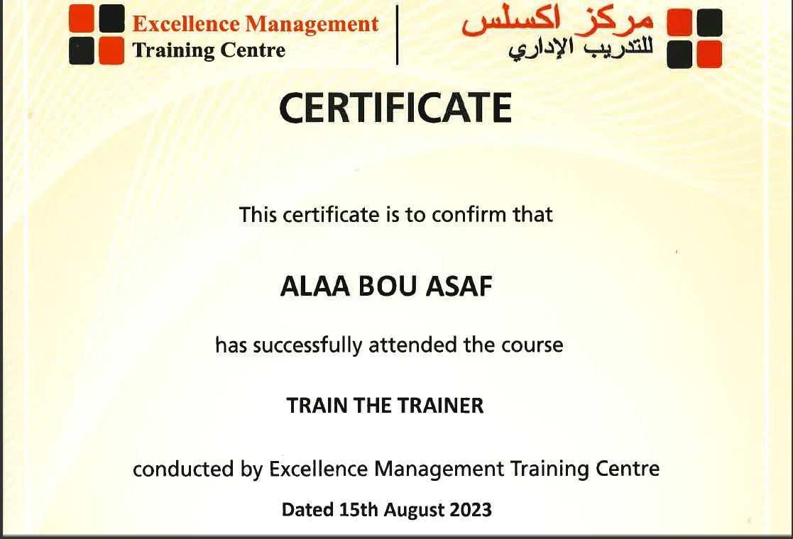 Train the trainer certificate Alaa bou asaf