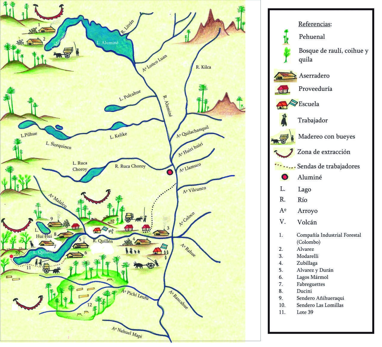 Mapa de asentamiento de aserraderos