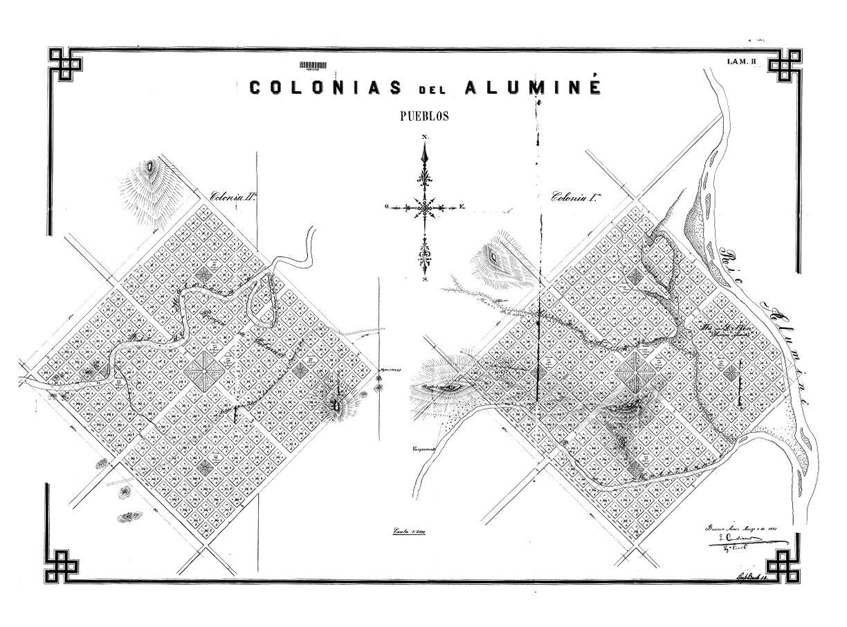 Proyección de  colonias en el valle del río Pulmarí, año 1892