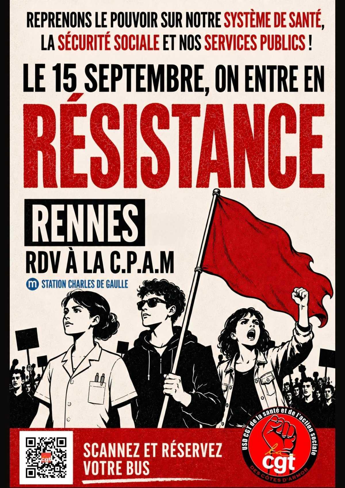 MOBILISATION CONTRE LE PLFSS LE 15 SEPTEMBRE A RENNES 