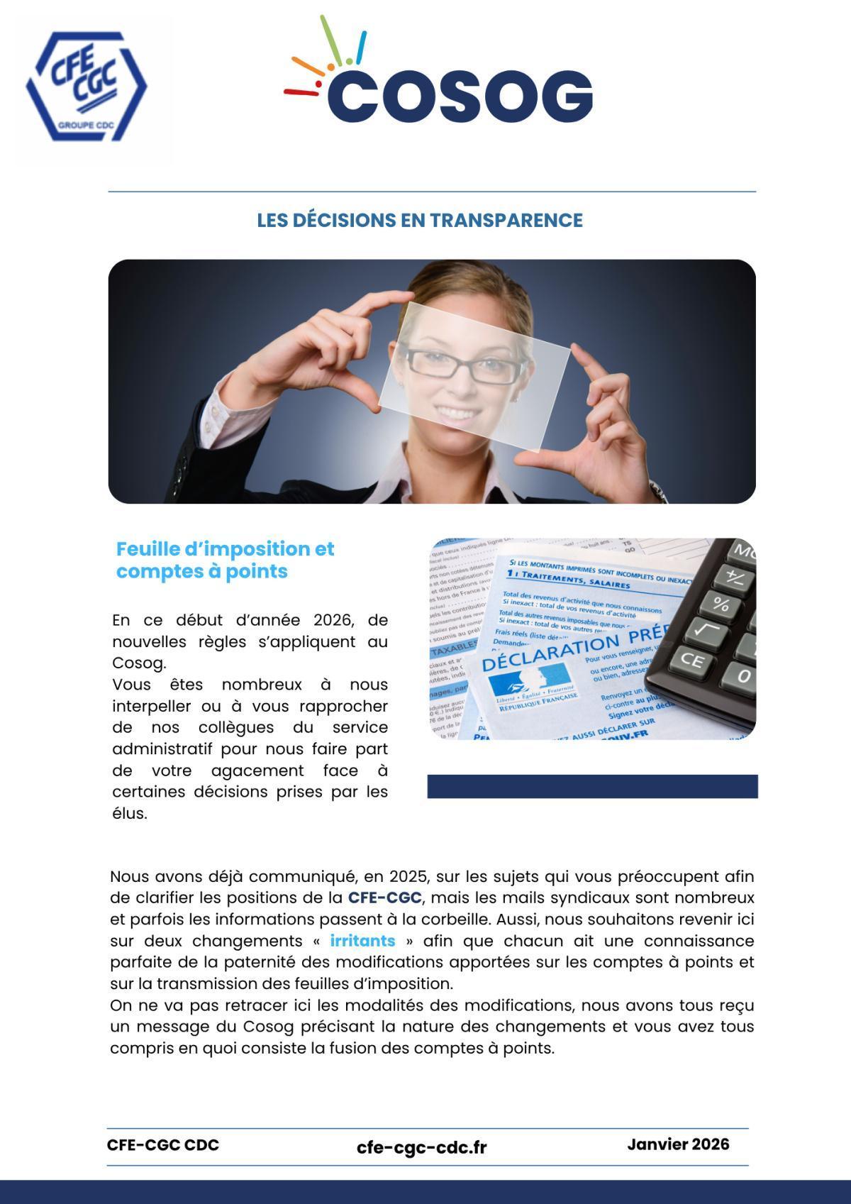 COSOG : Les décisions en transparence