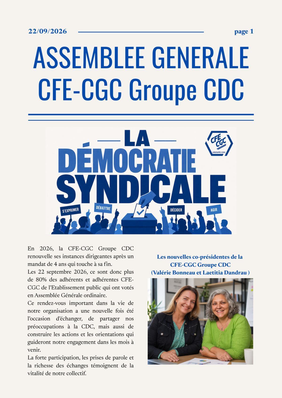 CFE-CGC, la démocratie syndicale : 2 nouvelles co-présidentes élues !