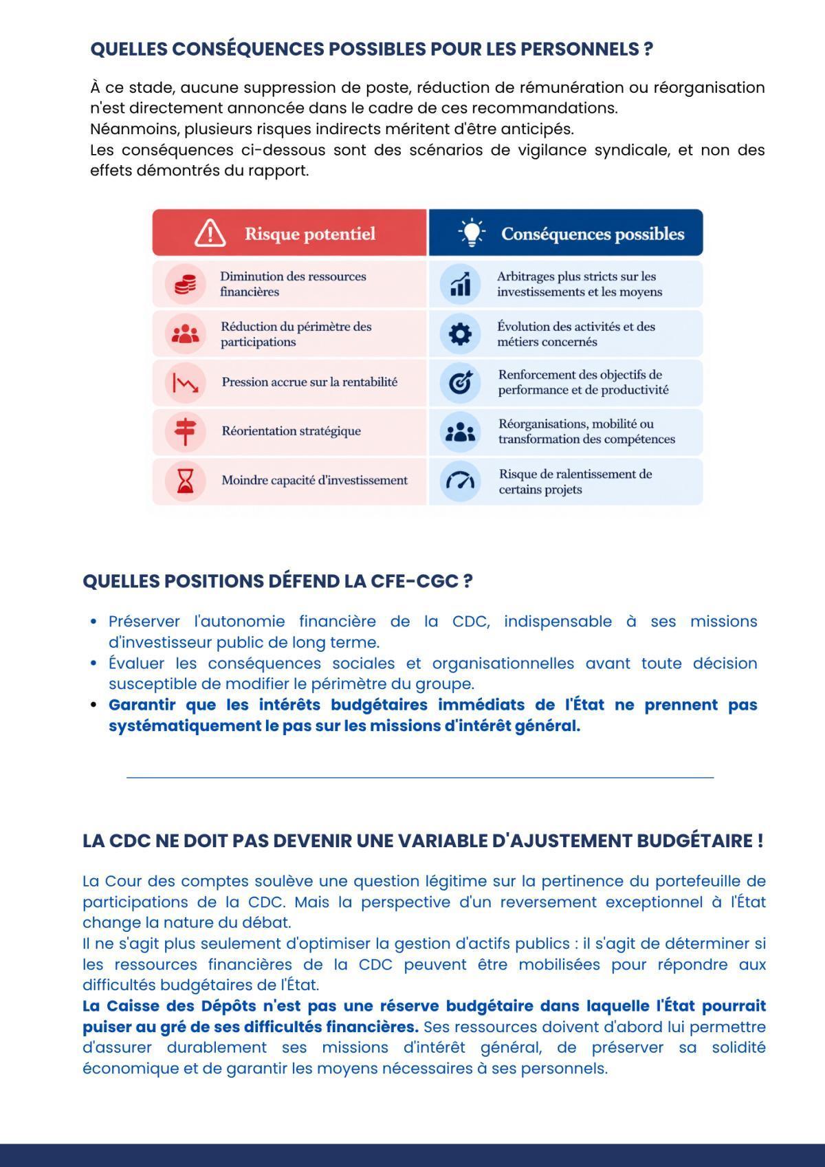Une menace pour l'autonomie financière de la CDC ?