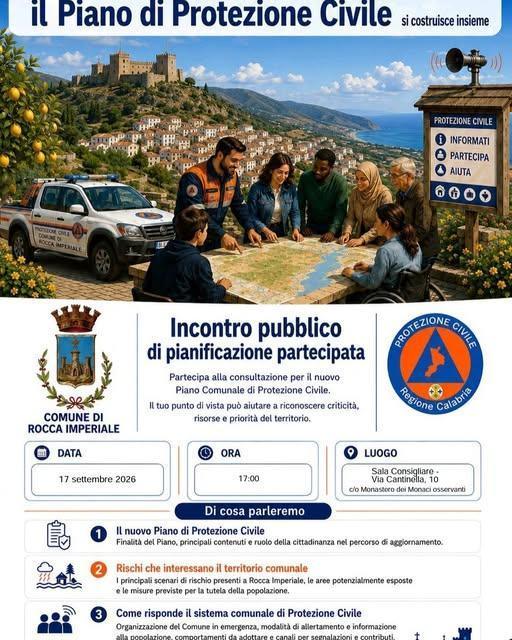 Rocca Imperiale: La Sicurezza del Territorio parte dalla Prevenzione - Incontro Partecipato (inizio ore 17:00) Rocca Imperiale: La Sicurezza del Territorio parte dalla Prevenzione - Incontro Partecipato (inizio ore 17:00)