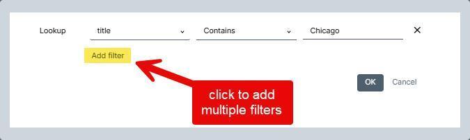 Lookup (impostazioni Columns/Operator/Value) Lookup (impostazioni Columns/Operator/Value)