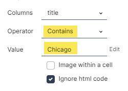 Lookup (impostazioni Columns/Operator/Value) Lookup (impostazioni Columns/Operator/Value)