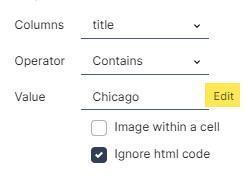 Lookup (impostazioni Columns/Operator/Value) Lookup (impostazioni Columns/Operator/Value)
