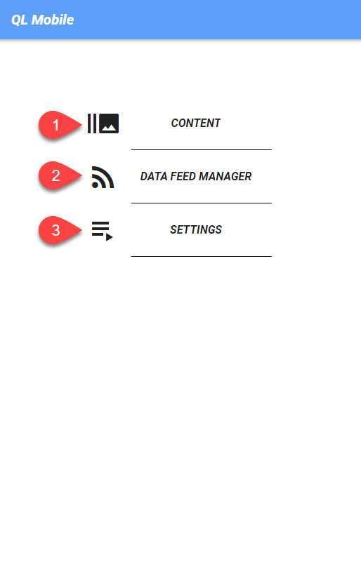 Menu principale (QL Mobile) Menu principale (QL Mobile)
