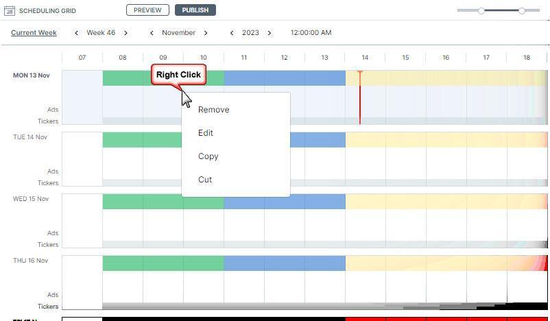 Il menu contestuale dei time slot Il menu contestuale dei time slot