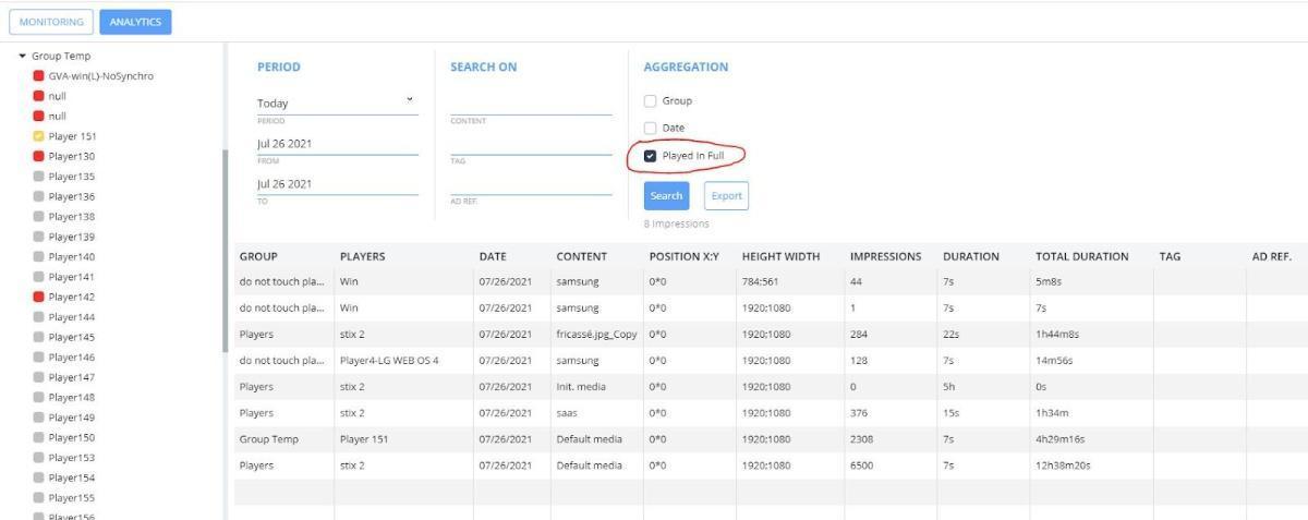 Come consultare il report Analytics di un player Come consultare il report Analytics di un player