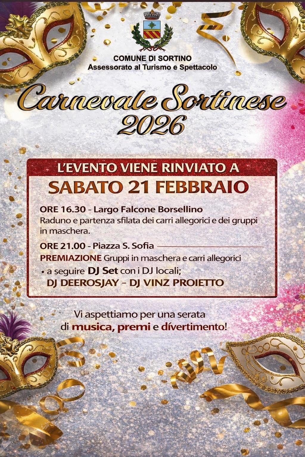 Raduno e Partenza Sfilata dei Carri Allegorici e dei Gruppi in Maschera (inizio ore 16:30)