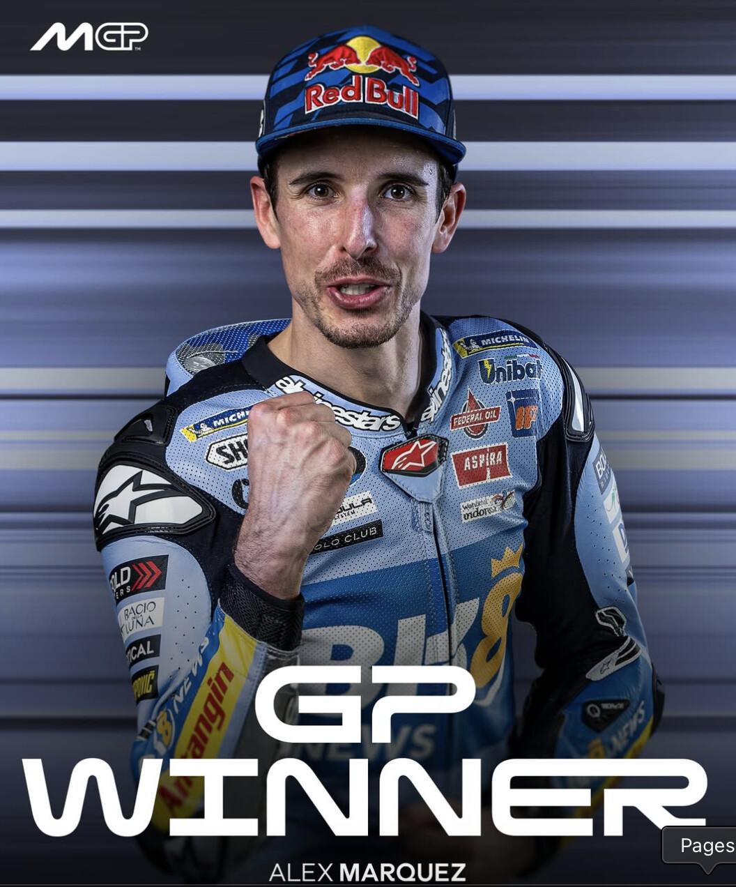 Alex Márquez consigue su primera victoria en MotoGP™ y recupera el liderato Alex Márquez consigue su primera victoria en MotoGP™ y recupera el liderato