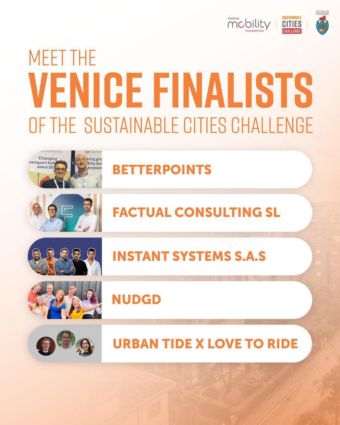 TOYOTA MOBILITY FOUNDATION ANUNCIA LOS CINCO FINALISTAS DEL DESAFÍO DE CIUDADES SOSTENIBLES DE VENECIA