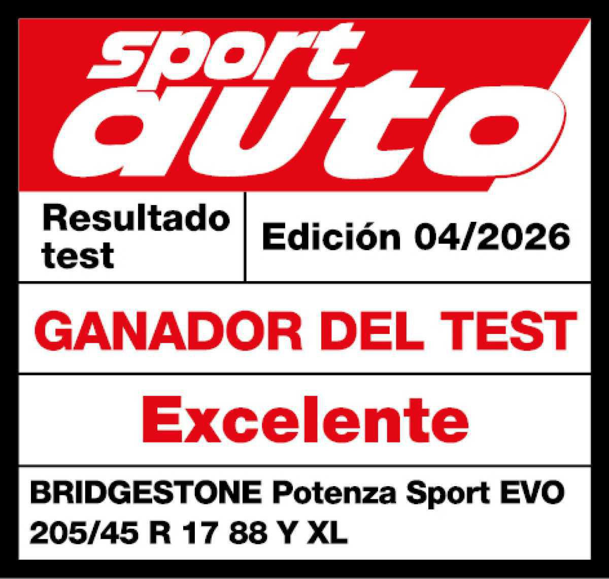 BRIDGESTONE POTENZA SPORT EVO: “NÚMERO UNO INDISCUTIBLE” EN LA PRUEBA DE NEUMÁTICOS DE VERANO 2026 DE SPORT AUTO