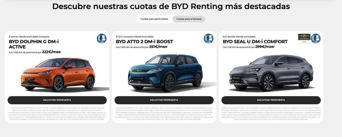 BYD REFUERZA SU CANAL DE RENTING CON UNA NUEVA PLATAFORMA DIGITAL Y CONDICIONES ESPECIALES PARA SUS MODELOS SUPERVENTAS