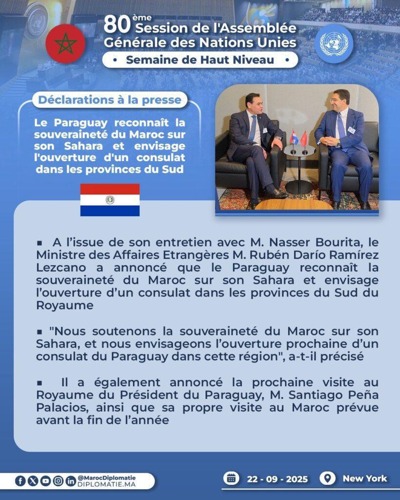 Le Paraguay réaffirme son soutien au Maroc et envisage l’ouverture d’un consulat au Sahara 