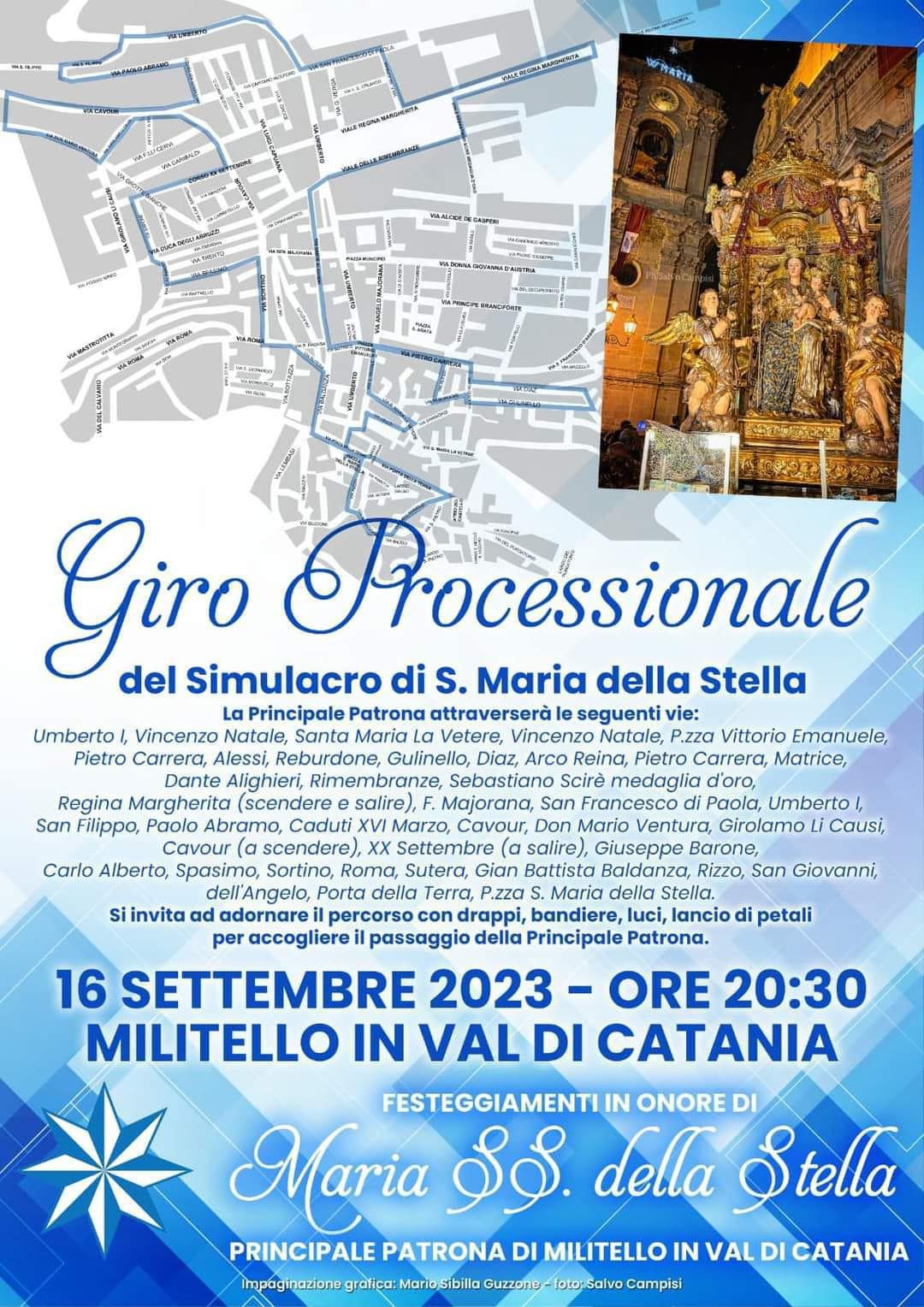 Festeggiamenti in onore di Maria Santissima della Stella - Principale Patrona di Militello In Val di Catania 29 Agosto - 6-7-8-16 Settembre 2023