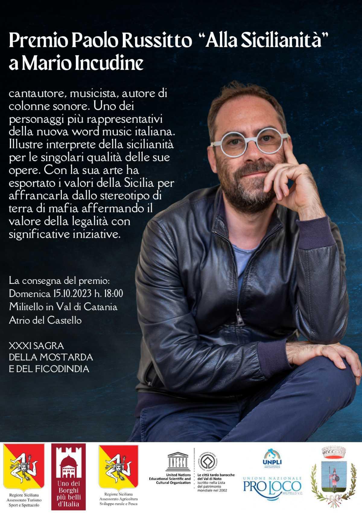 Premio Paolo Russitto "Alla Sicilianità" a Mario Incudine