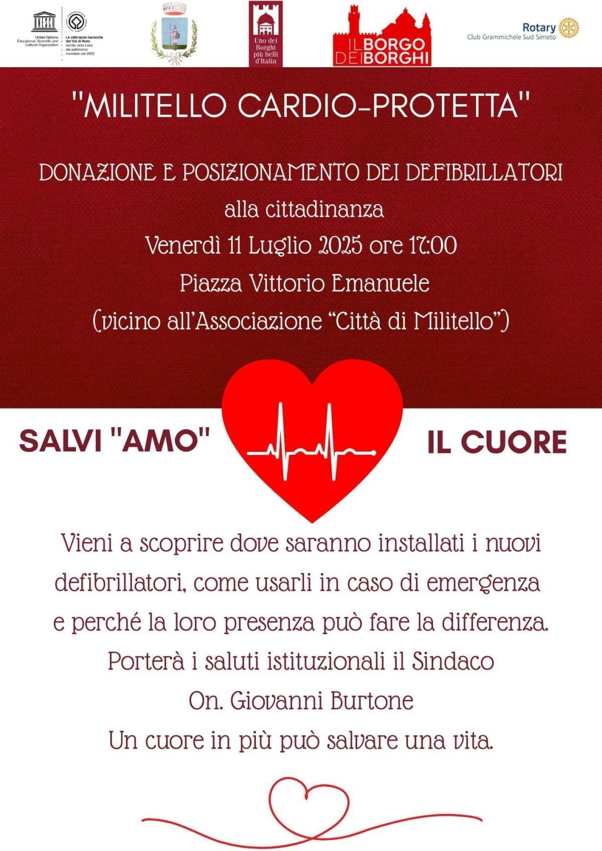 Militello Cardio protetta - Donazio0ne e posizionamento Defibrillatore in Piazza Vittorio Emanuele