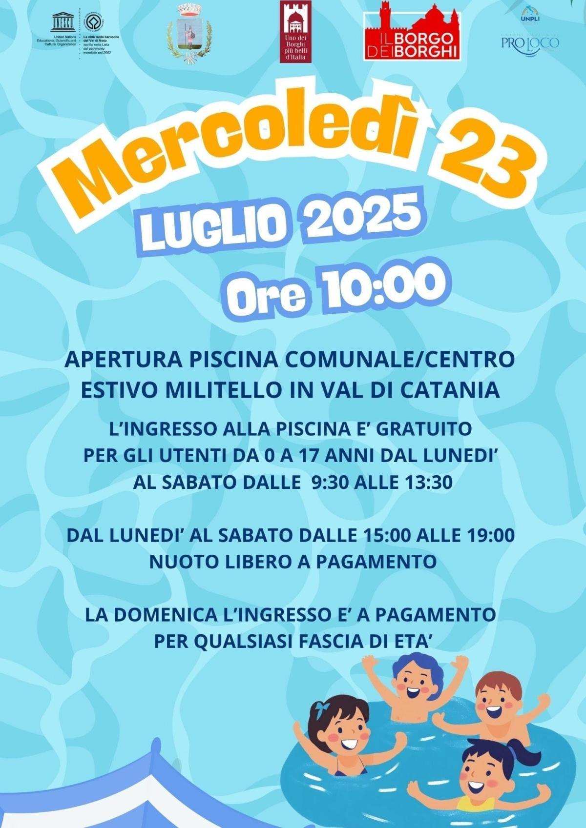 Apertura piscina comunale e Centro Estivo Militello in Val di Catania 