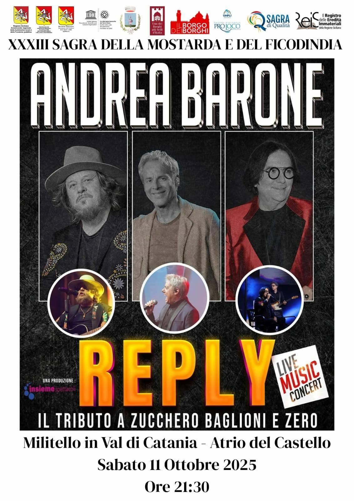 Andrea Barone "Reply" il Tributo a Zucchero Baglioni e Zero (inizio ore 21.30)