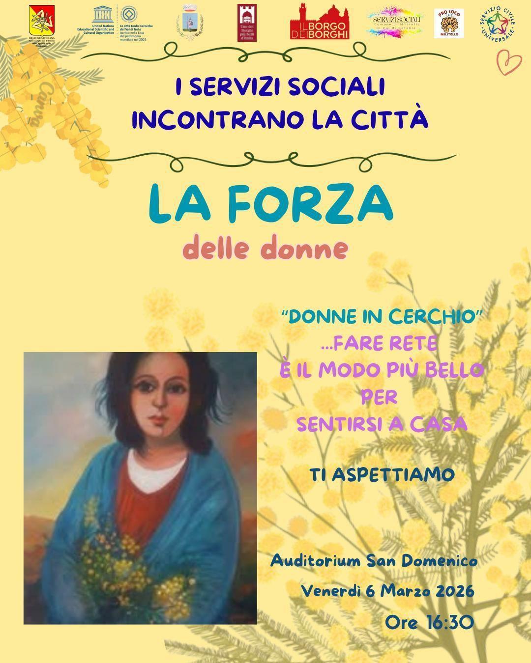 "I Servizi Sociali incontrano la Città" La Forza delle Donne (inizio ore 16.30)