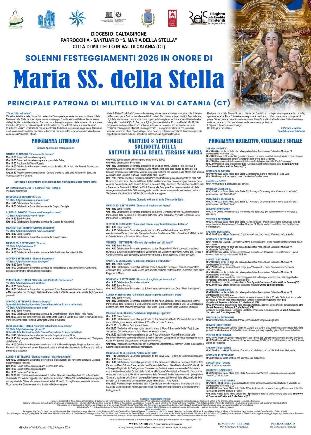 Festeggiamenti in onore di Maria Santissima della Stella - Principale Patrona di Militello In Val di Catania