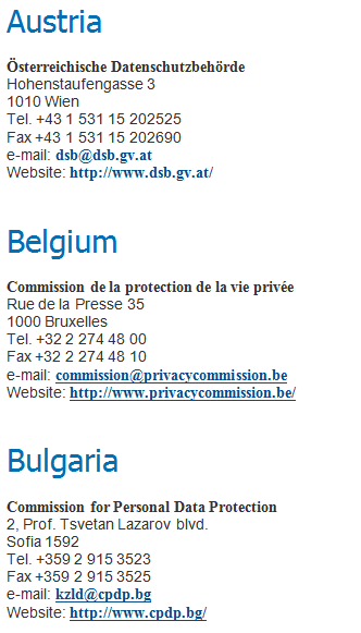 List of referral organisations for data issues in the EU