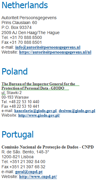 List Of Referral Organisations For Data Issues In The Eu