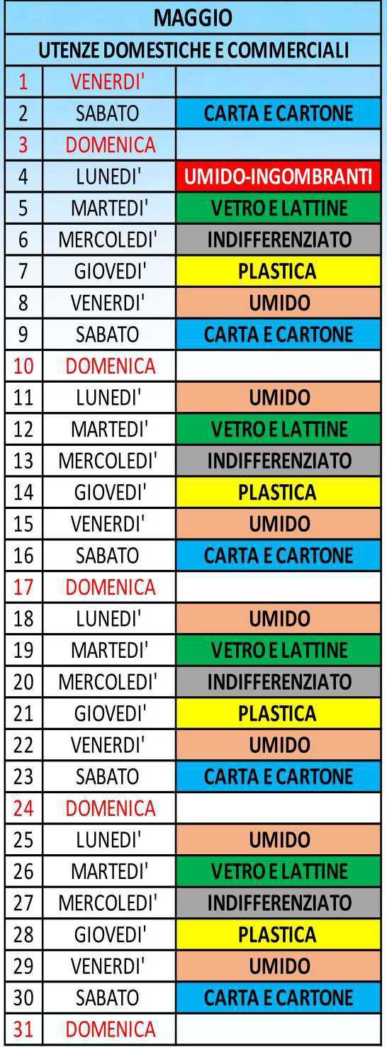 Calendario Differenziata