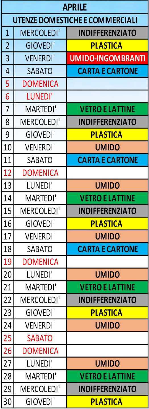 Calendario Differenziata