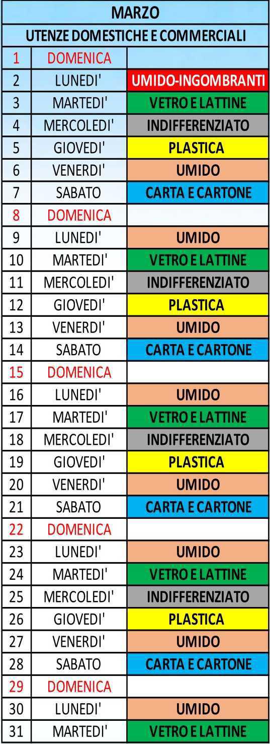 Calendario Differenziata